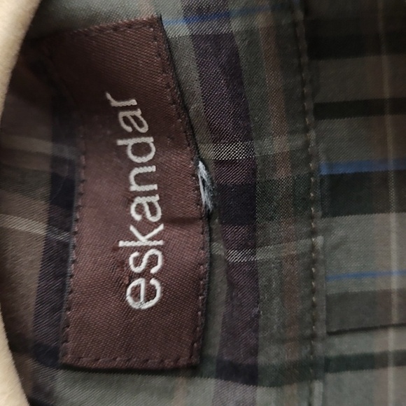 ESKANDAR Plaid Blouse Cotton Sz 0 Mandarin Collar - Picture 3 of 9